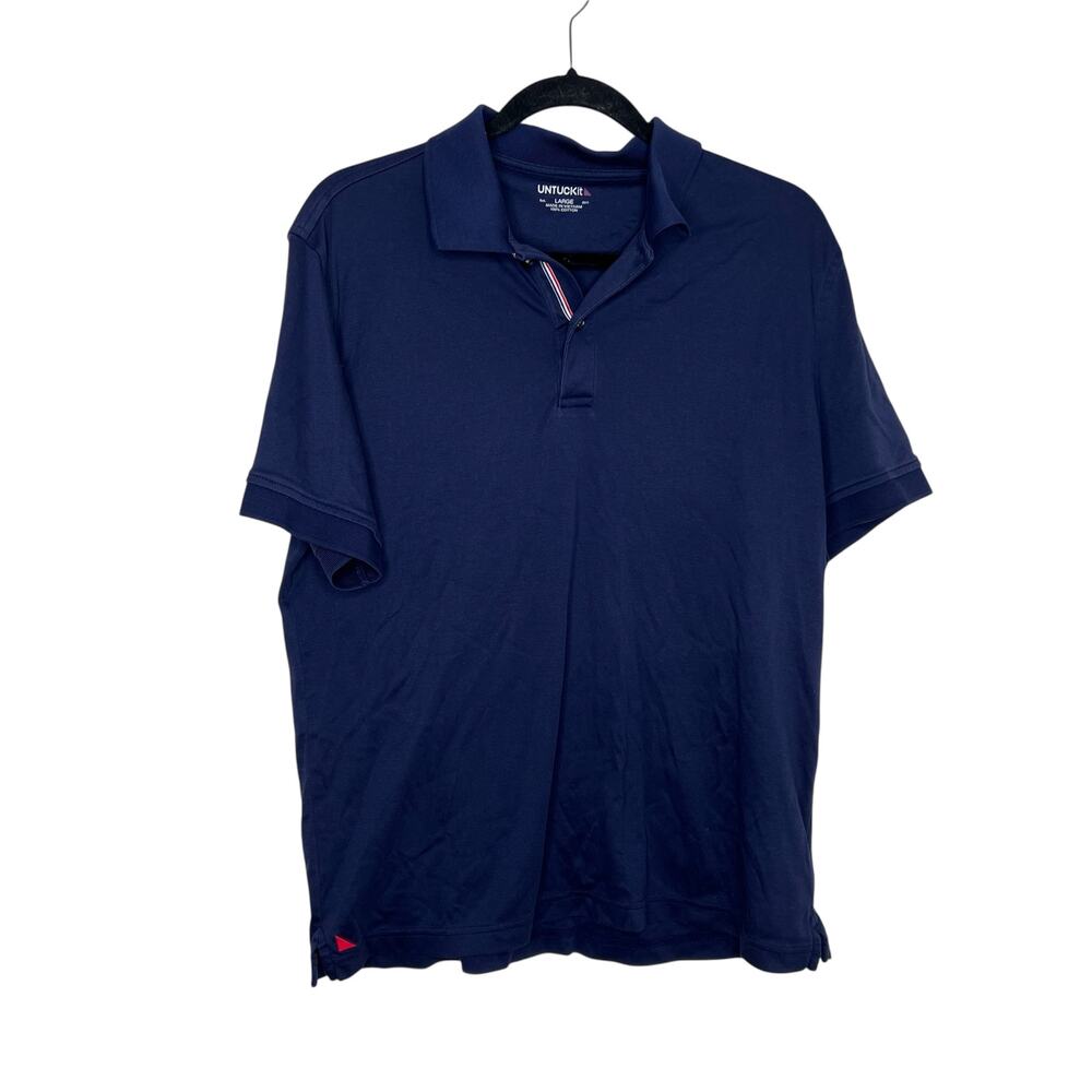 UNTUCKit Polo Shirt Mens Large Navy Blue Solid Cotton Short Sleeve Damaschino